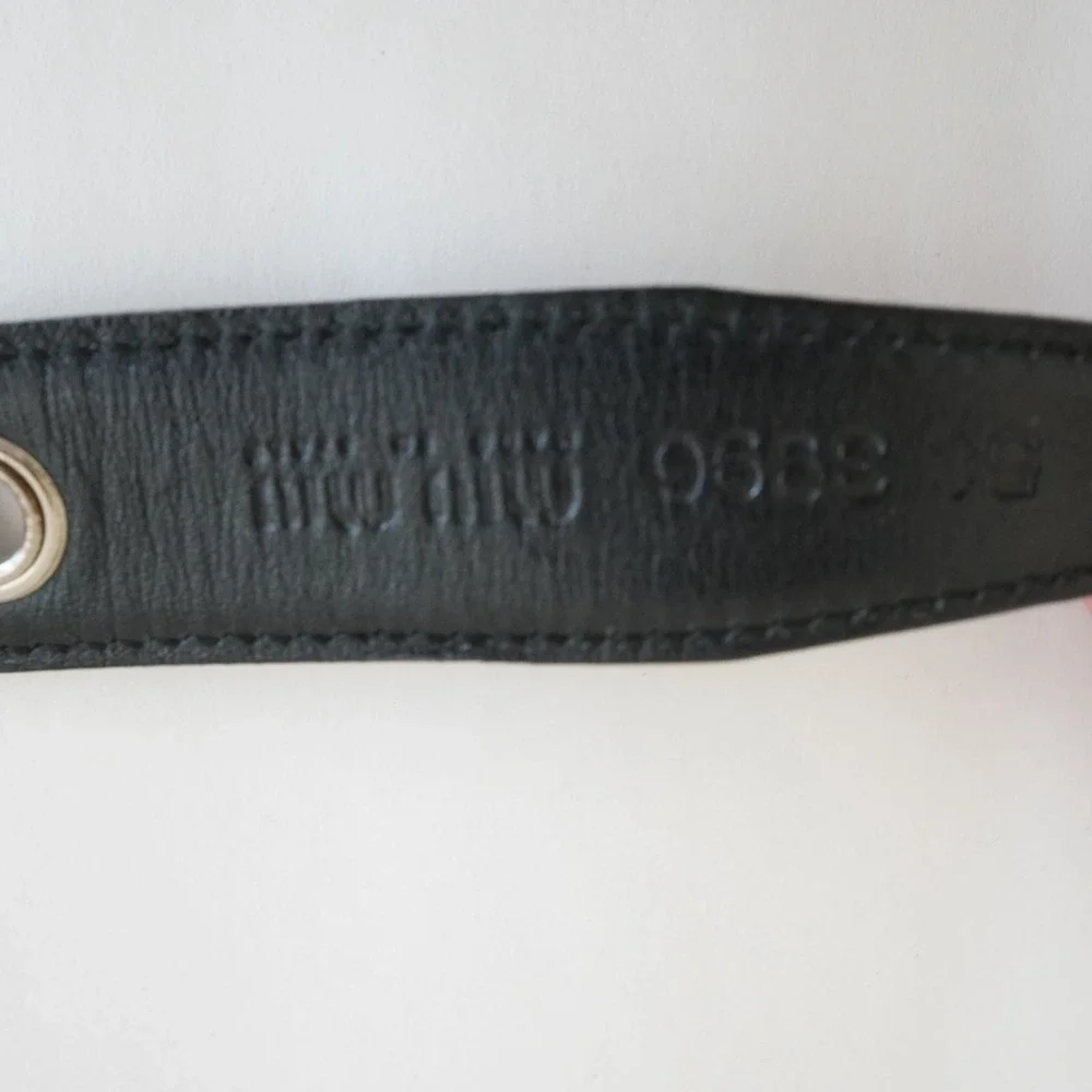 Miu Miu Patent Leather Chain Link Belt Womens S Black Statement Designer Thin